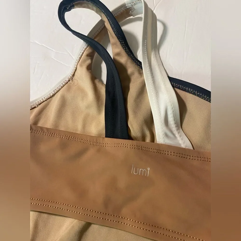 LUMI COLLECTIVE tan Color Block contemporary convention Leotard Dance costume L